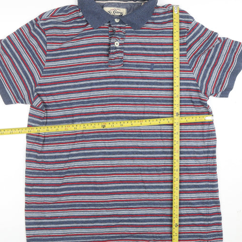 St. George by Duffer Blue Red Striped Cotton Polo Shirt Men's XL