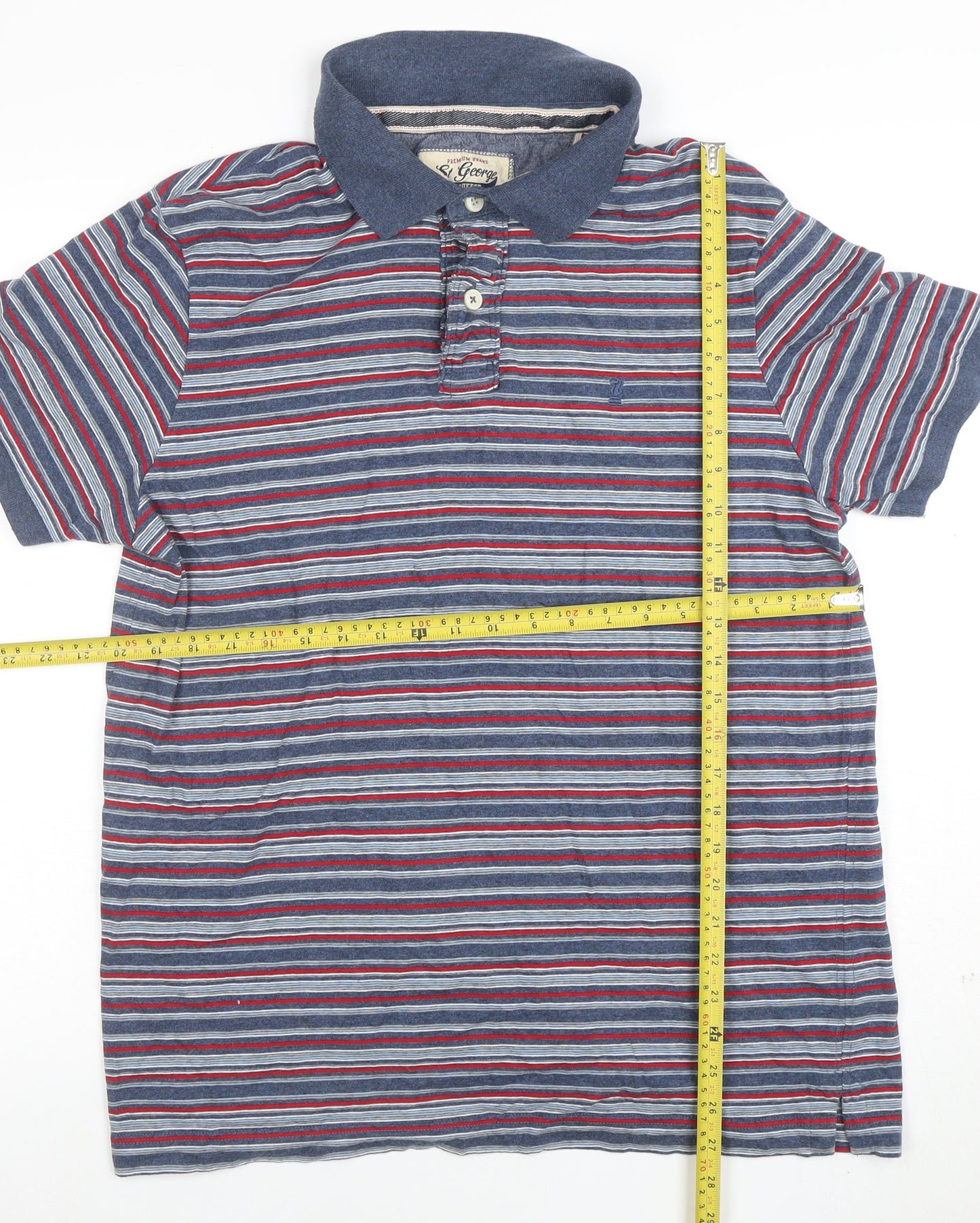 St. George by Duffer Blue Red Striped Cotton Polo Shirt Men's XL