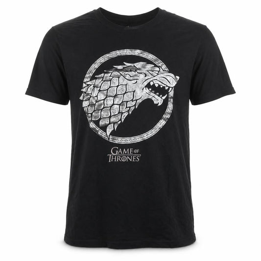 Front view of HBO Game of Thrones Men's Black Medium Stark Graphic Cotton T-Shirt
