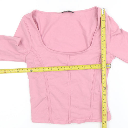 New Look Women Pink Cropped Long Sleeve Scoop Neck Top Size 6