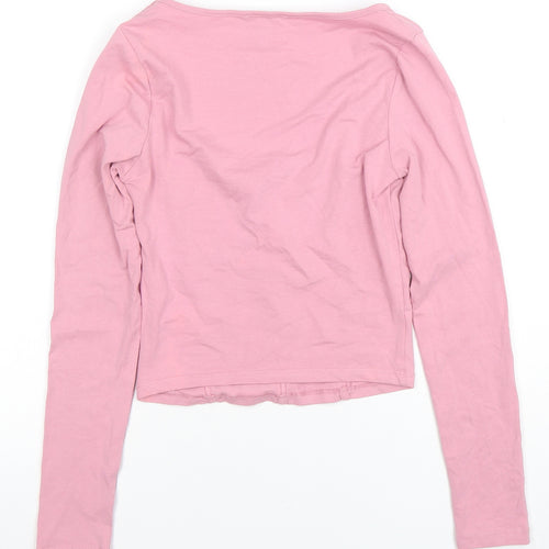New Look Women Pink Cropped Long Sleeve Scoop Neck Top Size 6