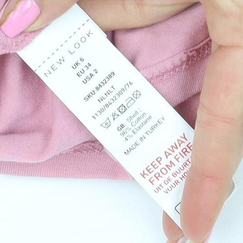 New Look Women Pink Cropped Long Sleeve Scoop Neck Top Size 6