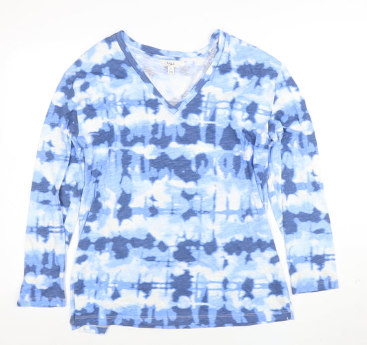 Marks and Spencer Women’s Blue Tie-Dye V-Neck Long Sleeve T-Shirt Size 10