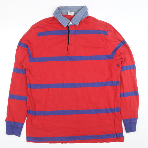 Urban Outfitters Men's Red Striped Long Sleeve Polo Shirt M