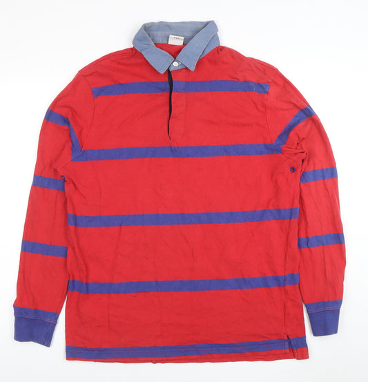 Urban Outfitters Men's Red Striped Long Sleeve Polo Shirt M