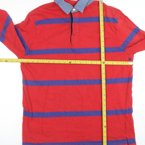 Urban Outfitters Men's Red Striped Long Sleeve Polo Shirt M