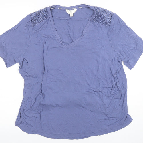 Marks and Spencer Women's Blue XL V-Neck Lace Shoulder T-Shirt