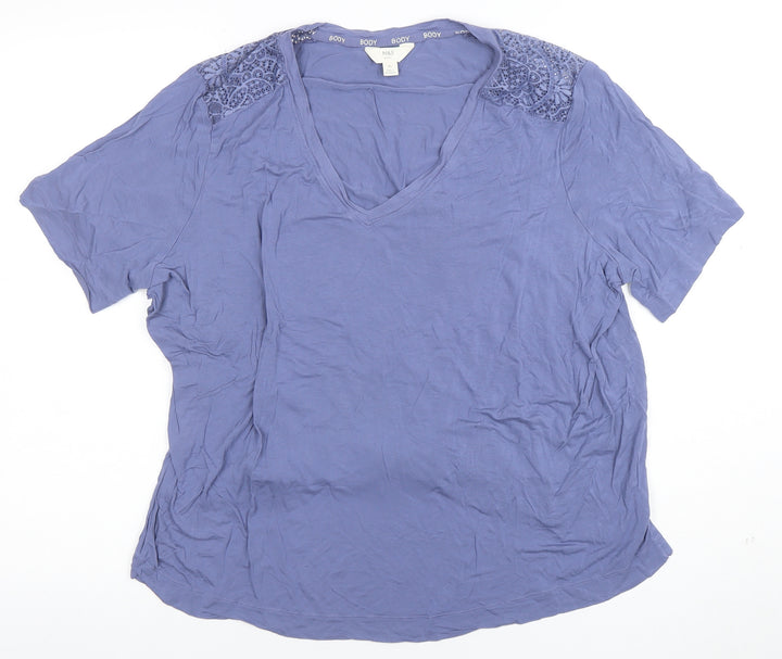 Marks and Spencer Women's Blue XL V-Neck Lace Shoulder T-Shirt