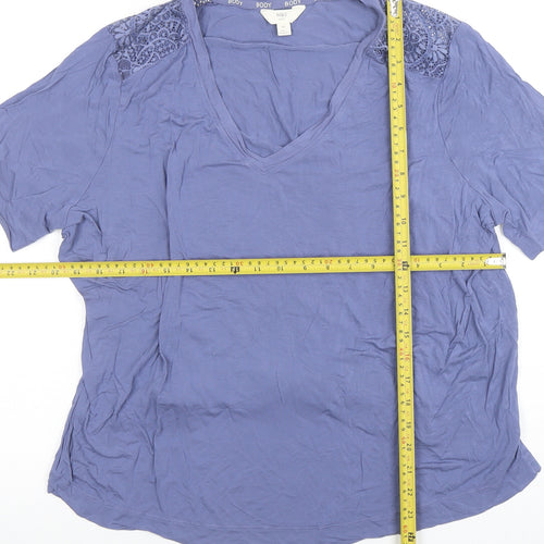 Marks and Spencer Women's Blue XL V-Neck Lace Shoulder T-Shirt