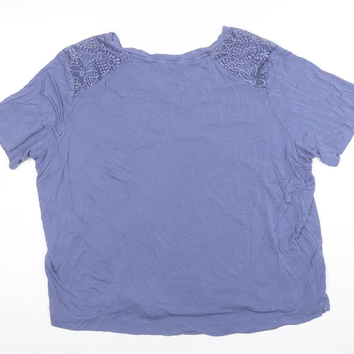 Marks and Spencer Women's Blue XL V-Neck Lace Shoulder T-Shirt