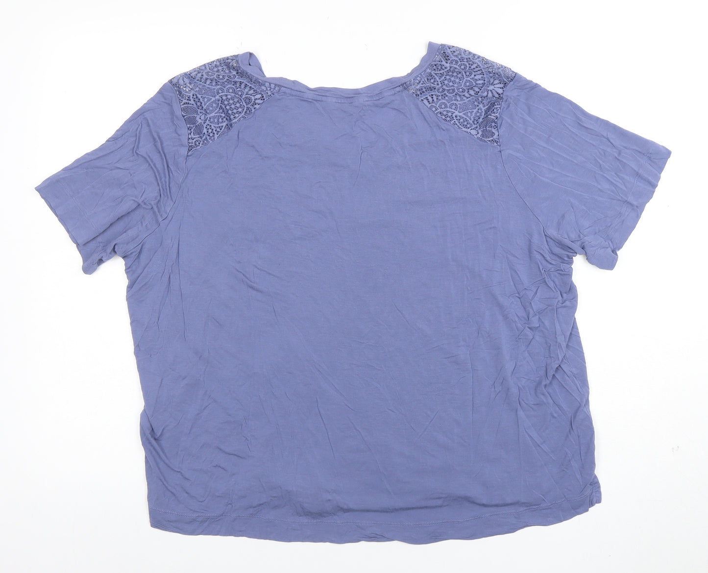 Marks and Spencer Women's Blue XL V-Neck Lace Shoulder T-Shirt