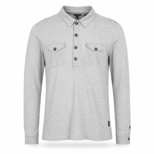 Front view of Ted Baker London Grey Long Sleeve Polo Shirt, size S, Men’s Casual