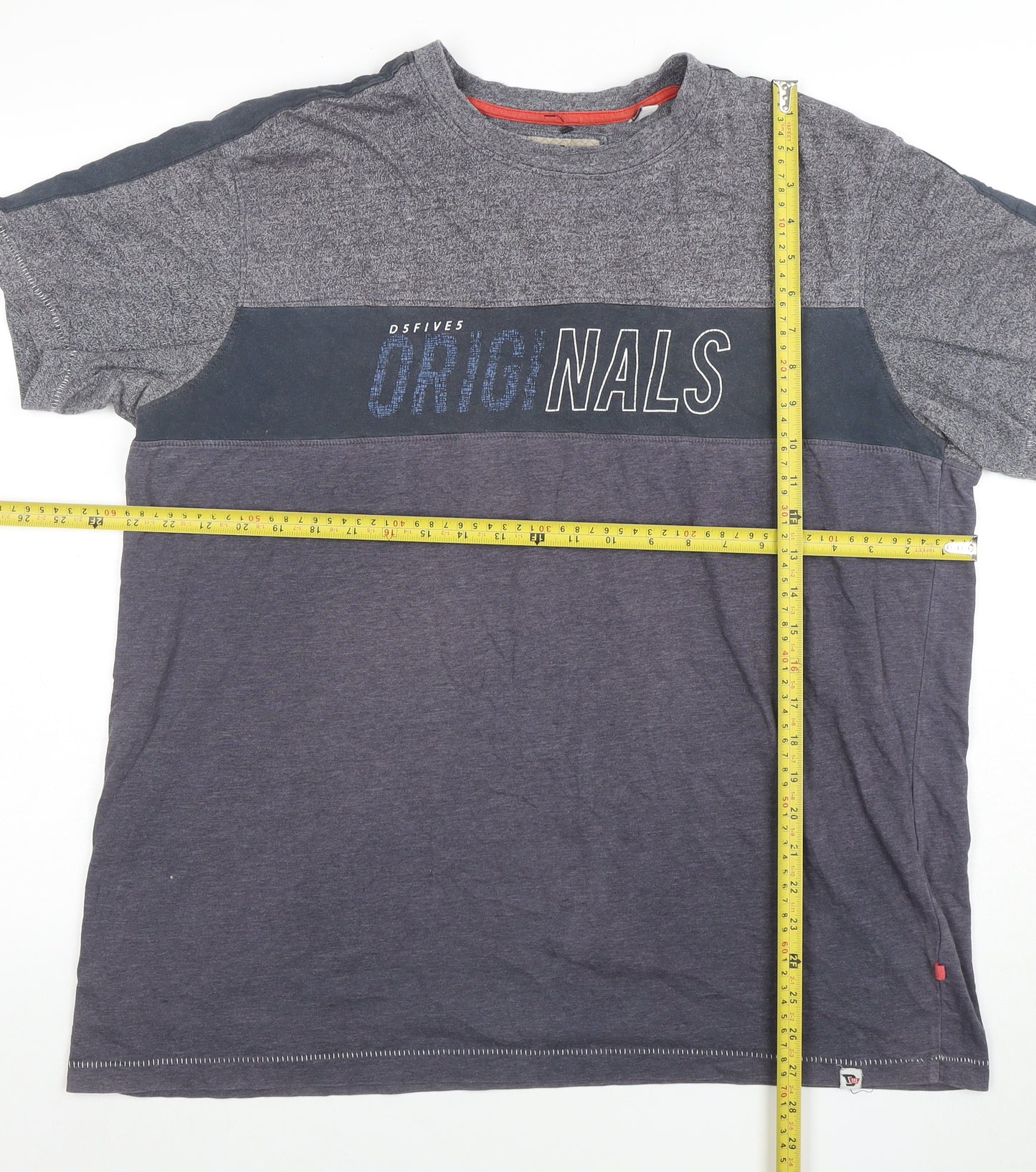 DSFIVE5 RED Men's Grey Colourblock Regular Fit Crew Neck T-Shirt 3XL