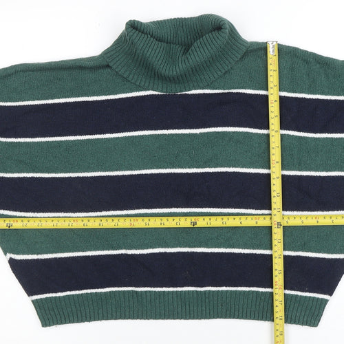 Hollister Women’s Green Striped Roll Neck Knit Jumper XL