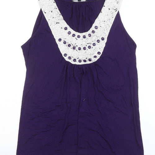 Dunnes Women’s Purple Crochet Neck Jersey Tunic Tank Top Size 16