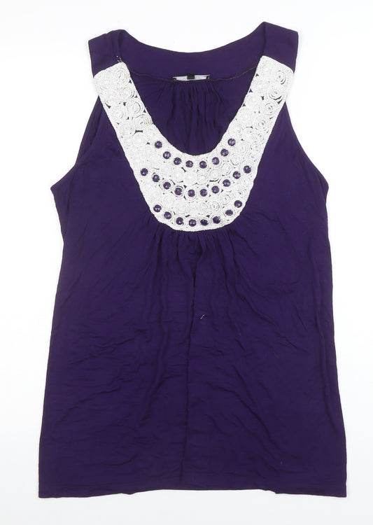 Dunnes Women’s Purple Crochet Neck Jersey Tunic Tank Top Size 16