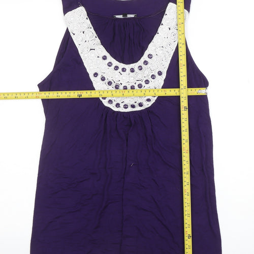 Dunnes Women’s Purple Crochet Neck Jersey Tunic Tank Top Size 16