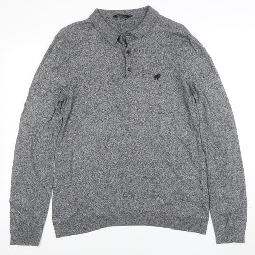 Peacocks Mens Grey Long Sleeve Knit Polo Shirt L