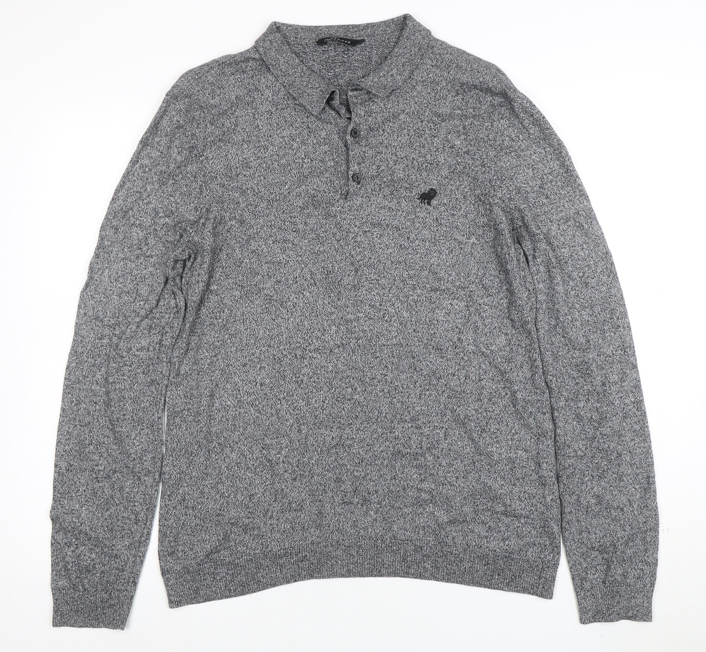 Peacocks Mens Grey Long Sleeve Knit Polo Shirt L