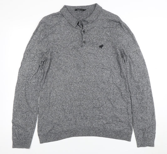 Peacocks Mens Grey Long Sleeve Knit Polo Shirt L