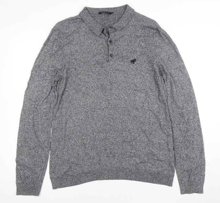 Peacocks Mens Grey Long Sleeve Knit Polo Shirt L