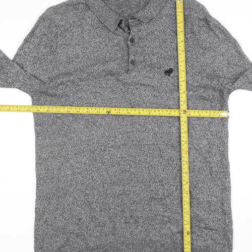 Peacocks Mens Grey Long Sleeve Knit Polo Shirt L