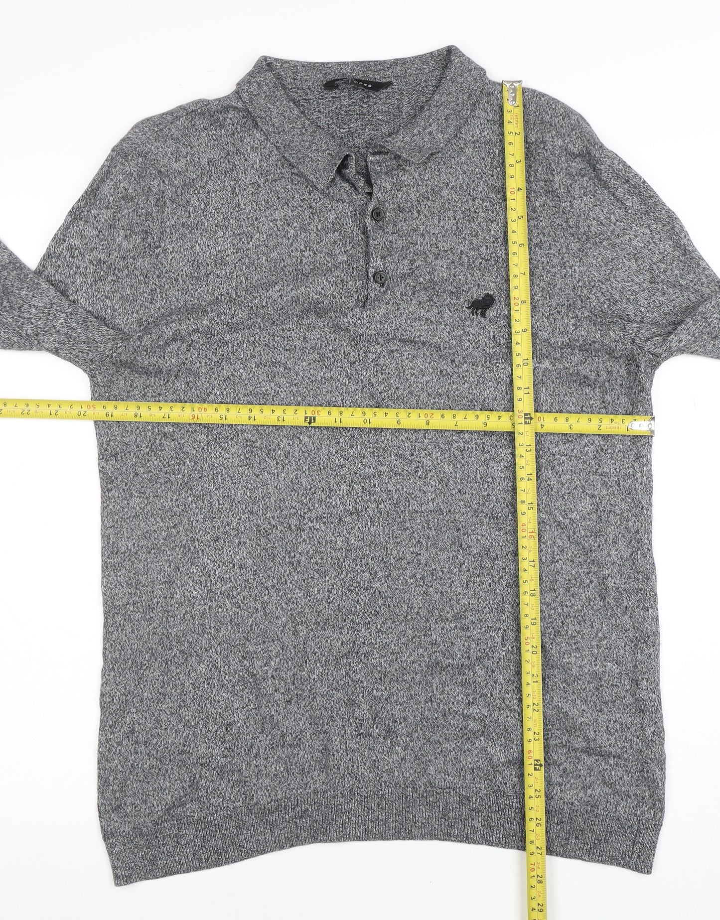 Peacocks Mens Grey Long Sleeve Knit Polo Shirt L