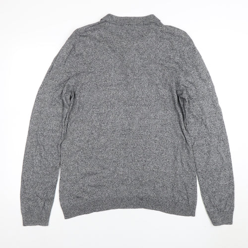 Peacocks Mens Grey Long Sleeve Knit Polo Shirt L