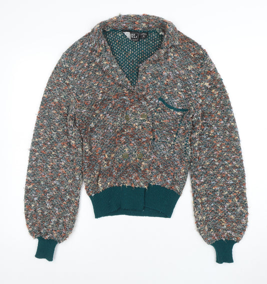 Sweater Tea Womens Multicoloured S Collared Knit Cardigan Jumper