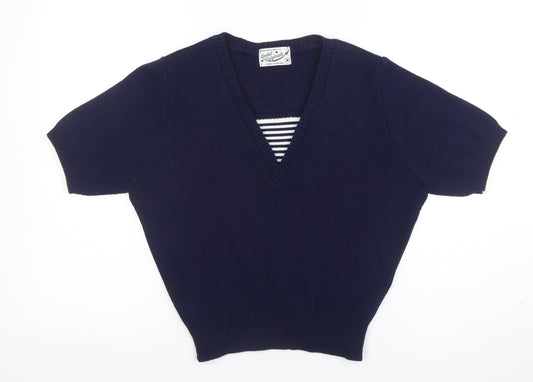 Rocket Originals Women's Blue V-Neck Short Sleeve Pullover Jumper M