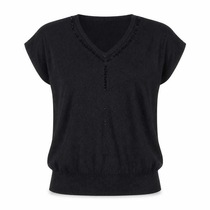 Wallis Petites Black Beaded V-Neck Tunic Knit Top Size M