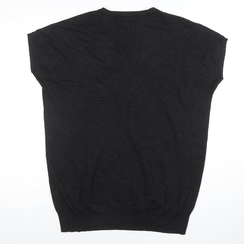 Wallis Petites Black Beaded V-Neck Tunic Knit Top Size M