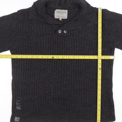 Americana Raw Men's Grey Wool Blend High Neck Pullover Jumper M