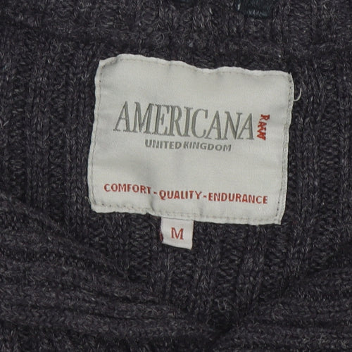 Americana Raw Men's Grey Wool Blend High Neck Pullover Jumper M