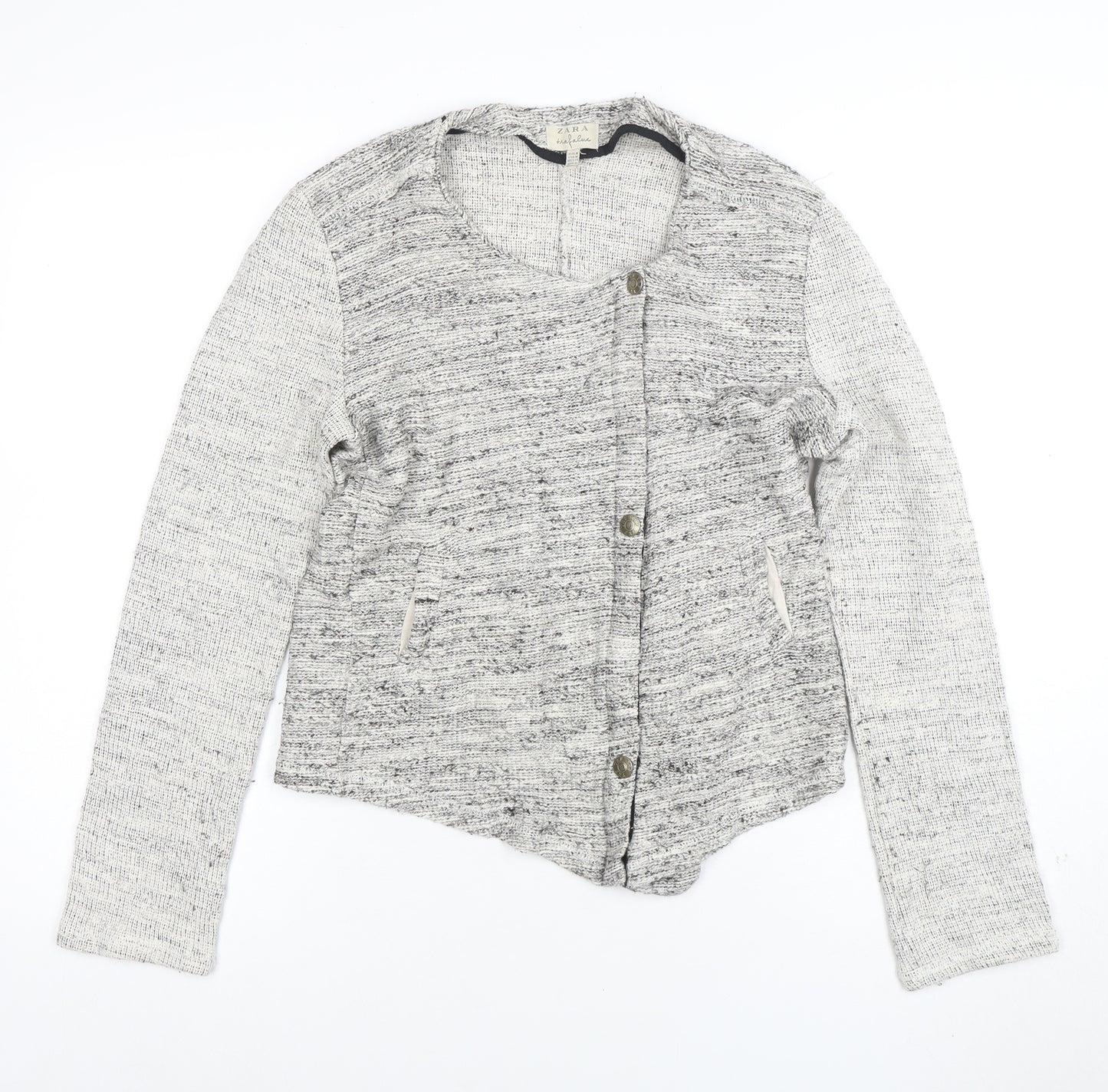 ZARA Women Grey Cotton Blend Button Cardigan Size 12