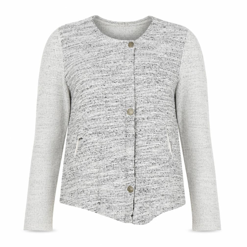 Front view of Zara Women Grey Cotton Blend Button Cardigan, size 12
