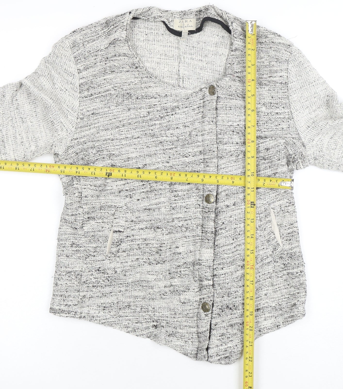 ZARA Women Grey Cotton Blend Button Cardigan Size 12