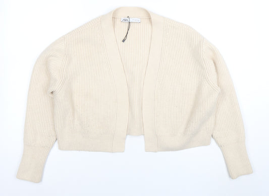 ZARA Women Beige Knit Open Front Cardigan Size S