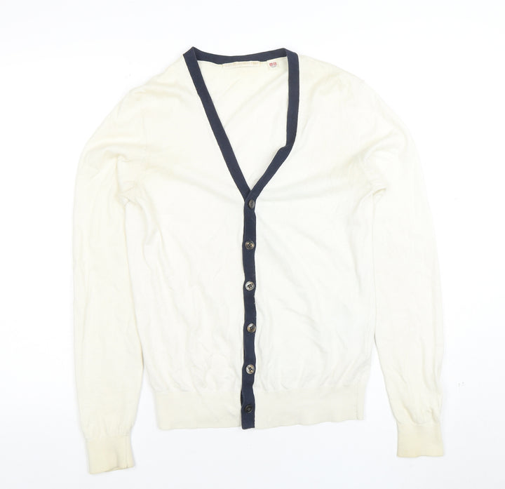 Uniqlo Women Ivory Cotton Cashmere Cardigan XS V-Neck Classic Style