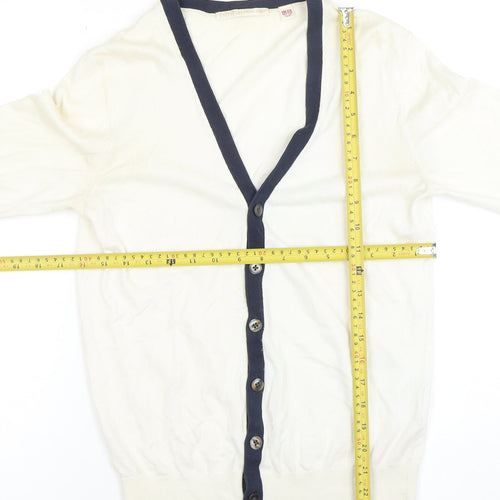 Uniqlo Women Ivory Cotton Cashmere Cardigan XS V-Neck Classic Style