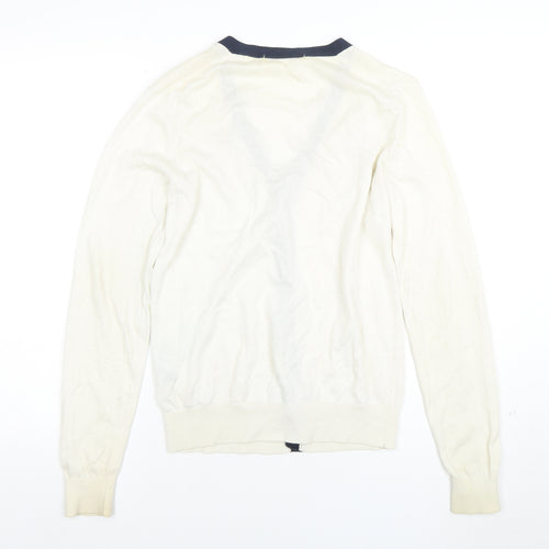 Uniqlo Women Ivory Cotton Cashmere Cardigan XS V-Neck Classic Style