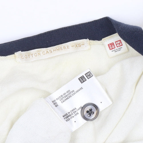 Uniqlo Women Ivory Cotton Cashmere Cardigan XS V-Neck Classic Style