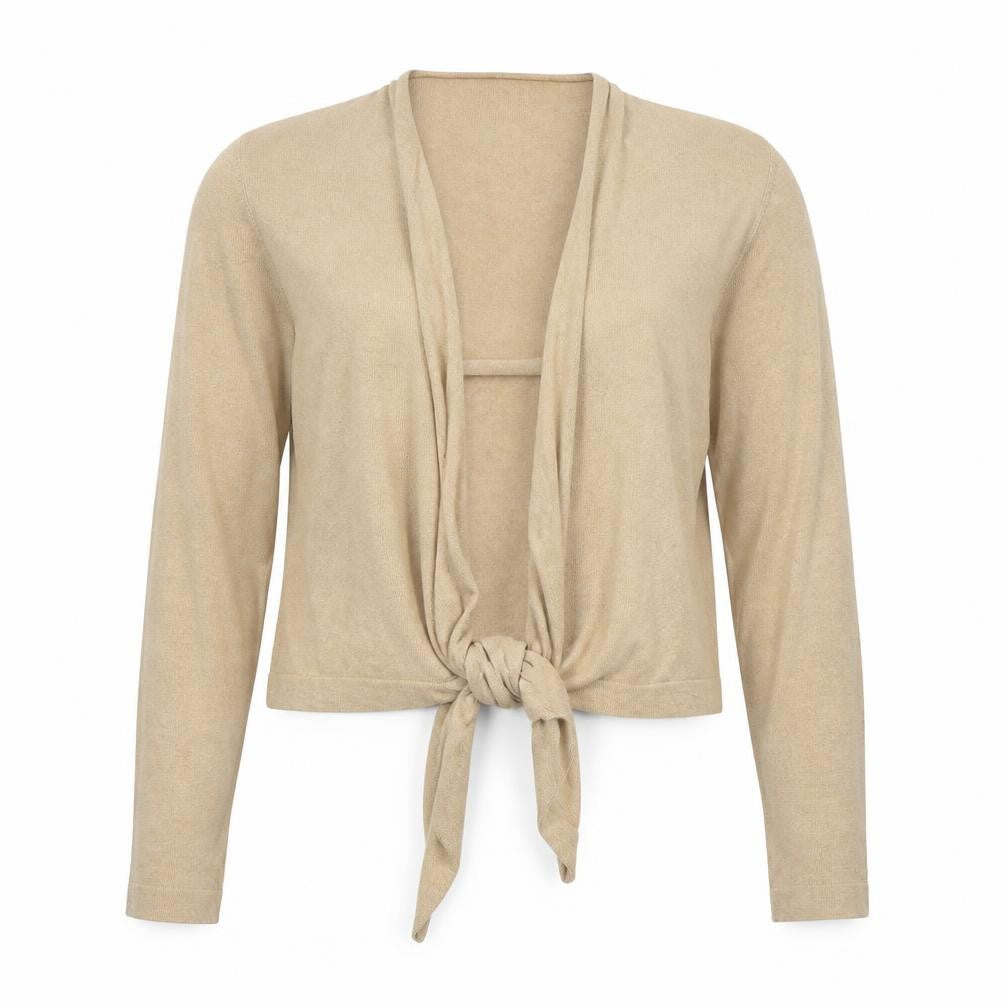 Long Tall Sally Women Beige Cotton Tie Front Cardigan Size 16
