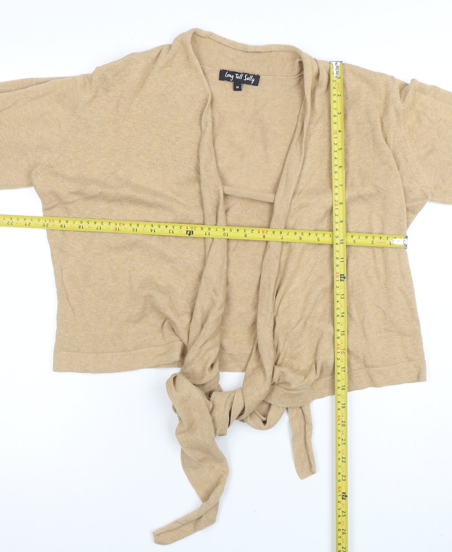 Long Tall Sally Women Beige Cotton Tie Front Cardigan Size 16