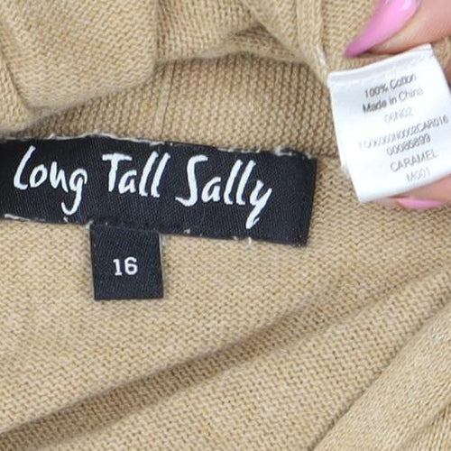 Long Tall Sally Women Beige Cotton Tie Front Cardigan Size 16