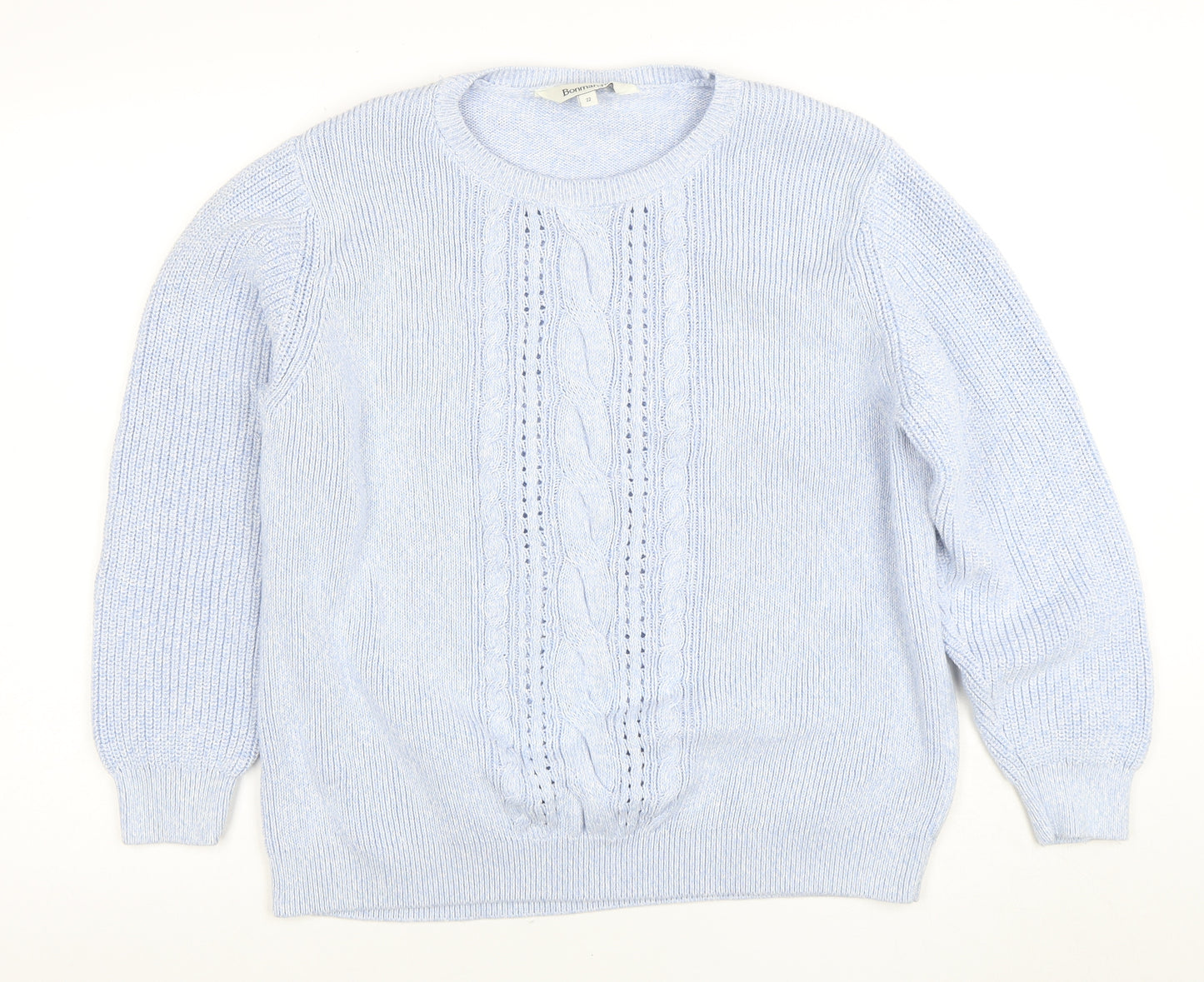 Bonmarche Women’s Blue Cotton Cable-Knit Jumper Size 22