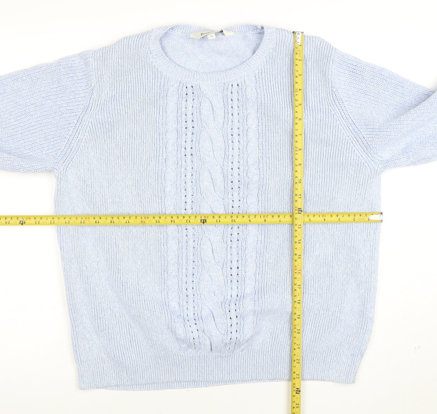 Bonmarche Women’s Blue Cotton Cable-Knit Jumper Size 22