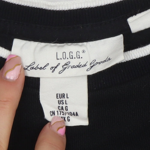 L.O.G.G. Women Black Stripe Trim Pullover Sweatshirt L