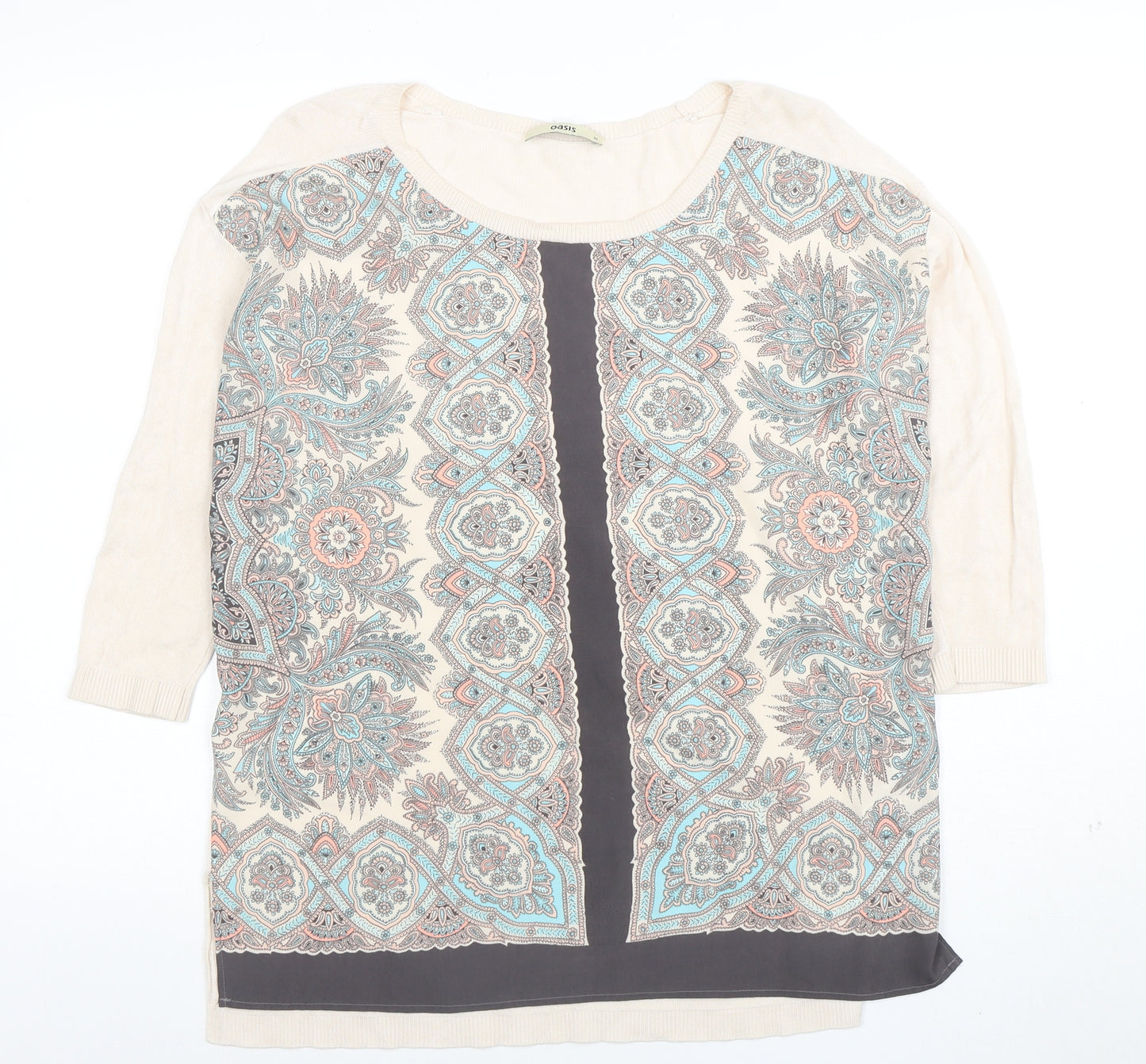 Oasis Womens Beige Paisley 3/4 Sleeve Tunic Blouse Size M