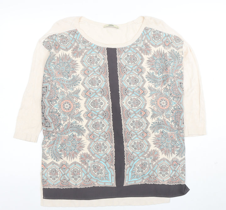 Oasis Womens Beige Paisley 3/4 Sleeve Tunic Blouse Size M